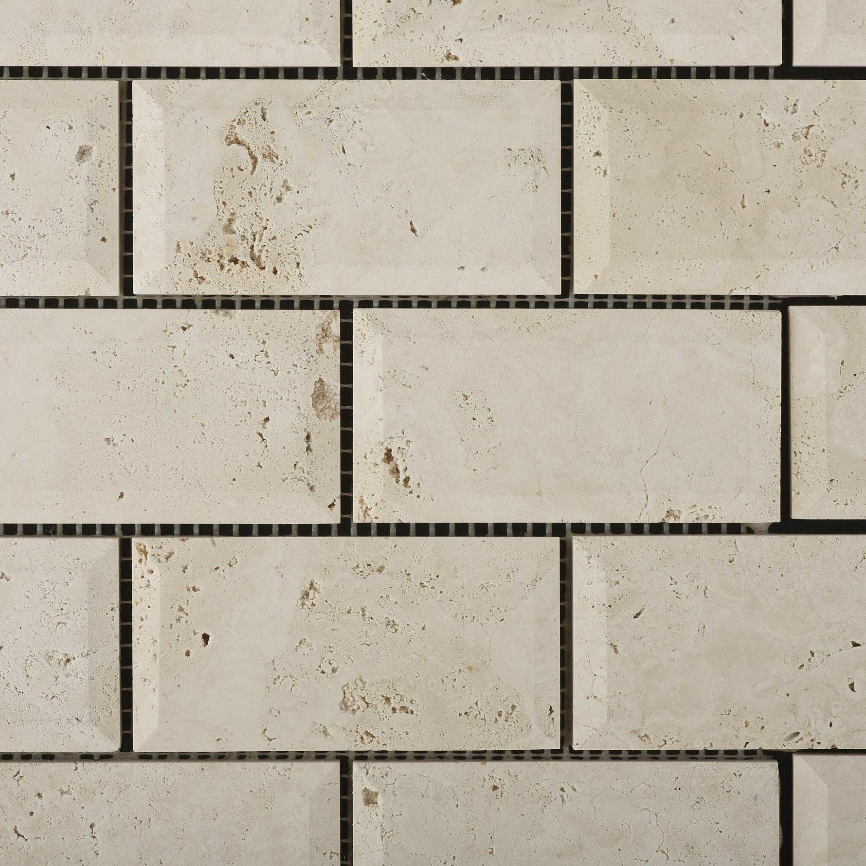 2 X 4 Ivory Travertine Honed & Beveled Brick Mosaic-Travertine Mosaic-American Tile Depot