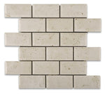 2 X 4 Ivory Travertine Honed & Beveled Brick Mosaic-Travertine Mosaic-American Tile Depot