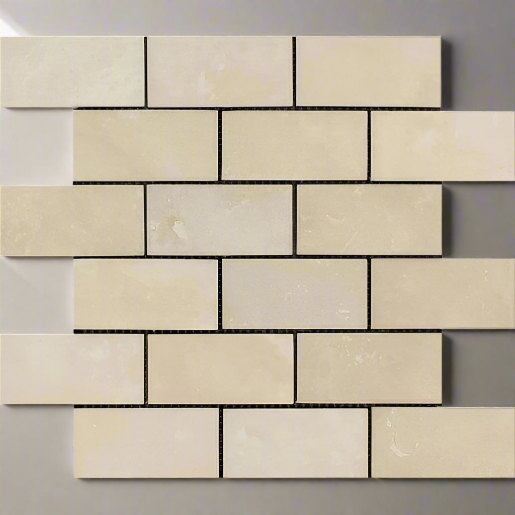 2 X 4 Ivory Travertine Honed Brick Mosaic-Travertine Mosaic-American Tile Depot