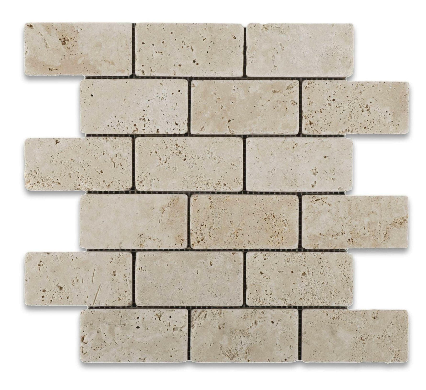 2 X 4 Ivory Travertine Tumbled Brick Mosaic Tile-Travertine Mosaic-American Tile Depot