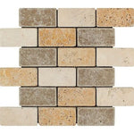 2 X 4 Mixed Travertine Tumbled Brick Mosaic Tile-Travertine Mosaic-American Tile Depot