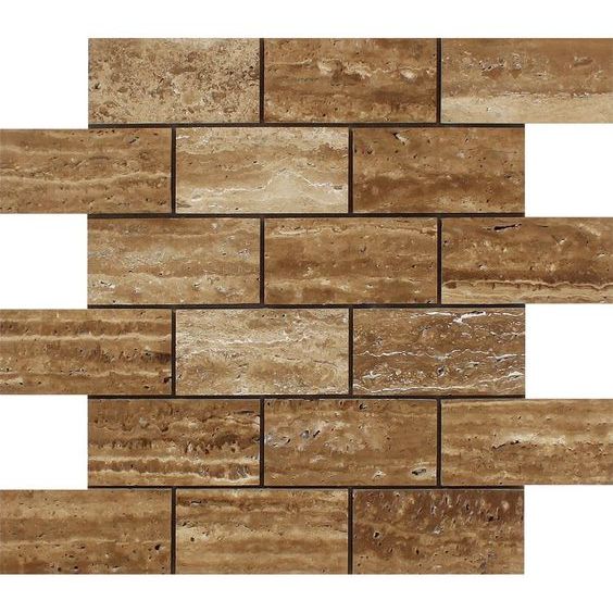 2 X 4 Noce Exotic Travertine (Vein-Cut) Brushed & Unfilled Brick Mosaic Tile-Travertine Mosaic-American Tile Depot