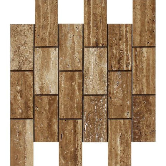 2 X 4 Noce Exotic Travertine (Vein-Cut) Brushed & Unfilled Brick Mosaic Tile-Travertine Mosaic-American Tile Depot