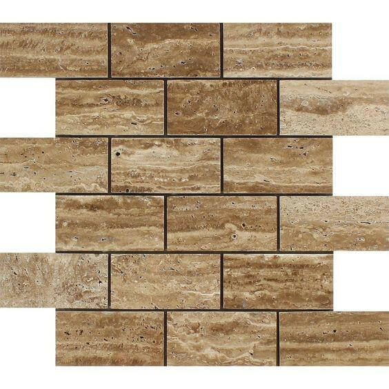 2 X 4 Noce Exotic Travertine (Vein-Cut) Polished & Unfilled Brick Mosaic Tile-Travertine Mosaic-American Tile Depot