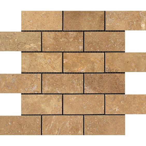 2 X 4 Noce Travertine Filled & Honed Brick Mosaic Tile-Travertine Mosaic-American Tile Depot