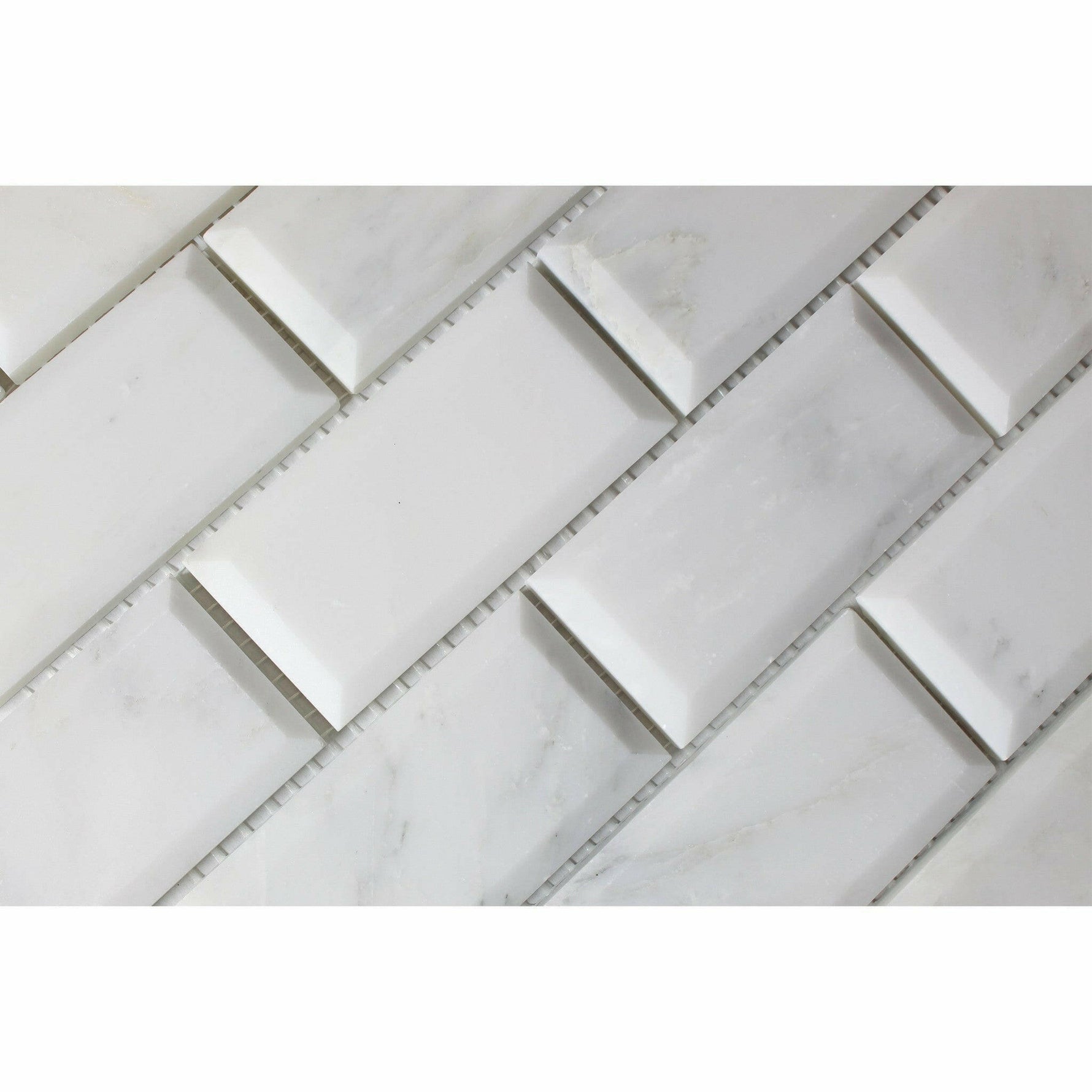 2 X 4 Oriental White / Asian Statuary Marble Honed & Beveled Brick Mosaic Tile-Marble Mosaic-American Tile Depot