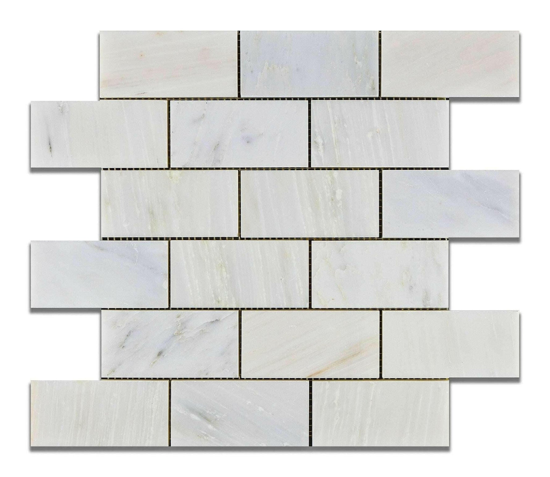 2 X 4 Oriental White / Asian Statuary Marble Honed Brick Mosaic Tile-Marble Mosaic-American Tile Depot