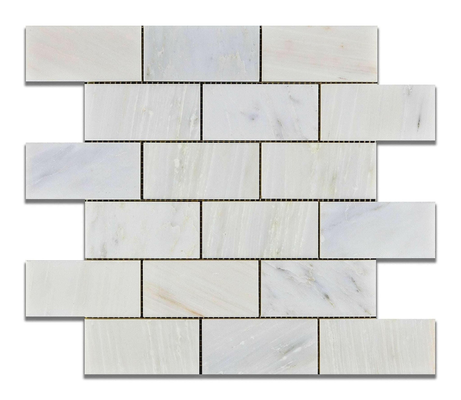 2 X 4 Oriental White / Asian Statuary Marble Polished Brick Mosaic Tile-Marble Mosaic-American Tile Depot