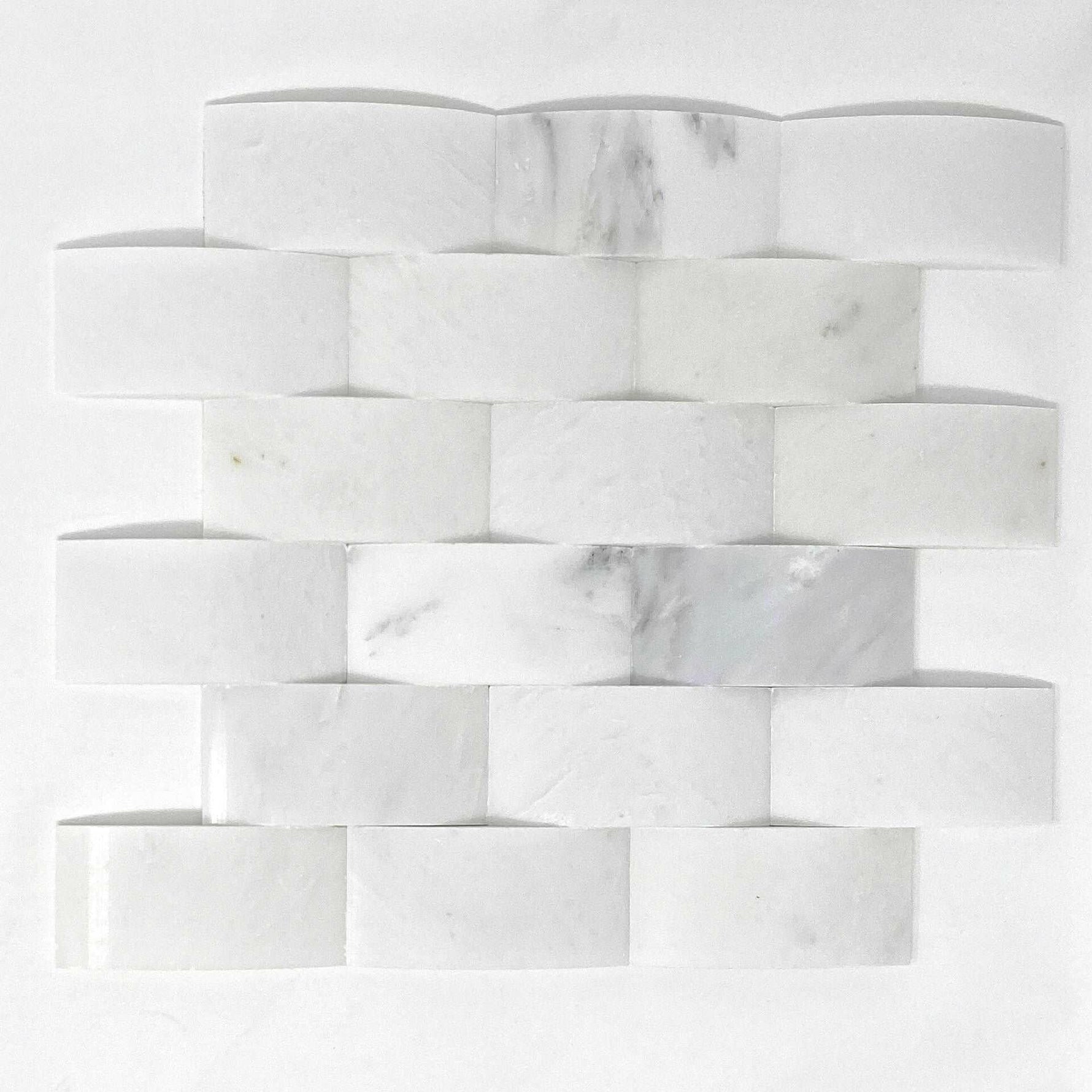 2 X 4 Oriental White / Asian Statuary Marble Round-Faced (CNC-Arched / Wavy) Honed Brick Mosaic Tile-Marble Mosaic-American Tile Depot