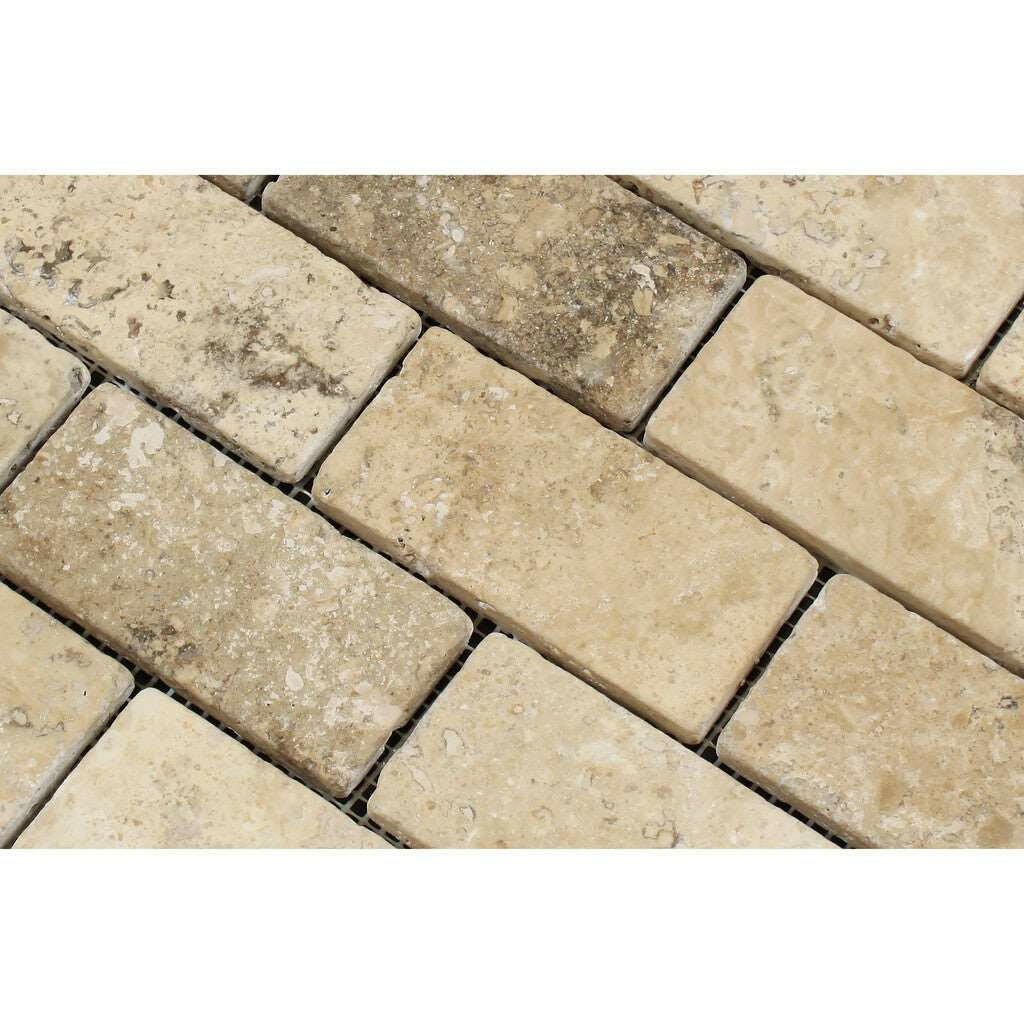 2 X 4 Philadelphia Travertine Tumbled Brick Mosaic Tile-Travertine Mosaic-American Tile Depot