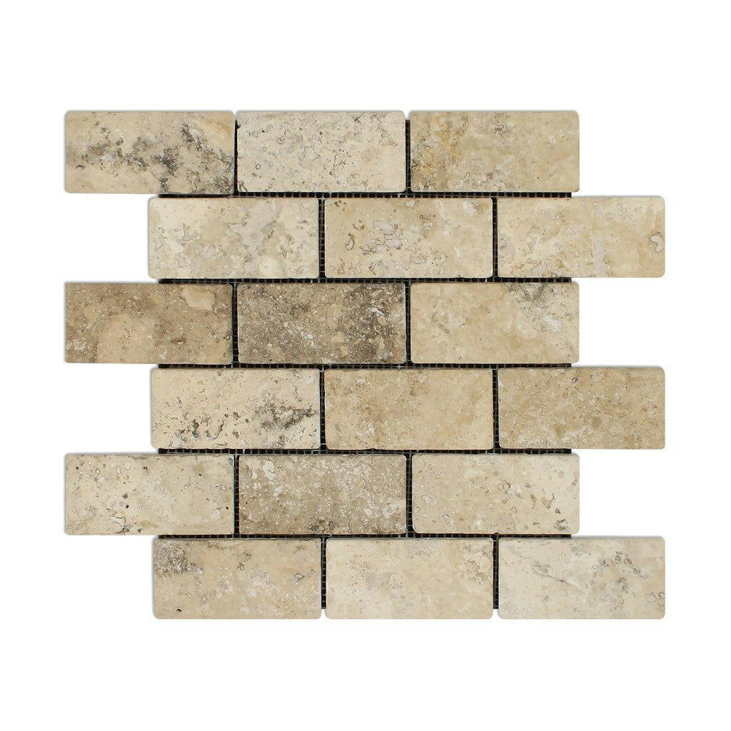 2 X 4 Philadelphia Travertine Tumbled Brick Mosaic Tile-Travertine Mosaic-American Tile Depot