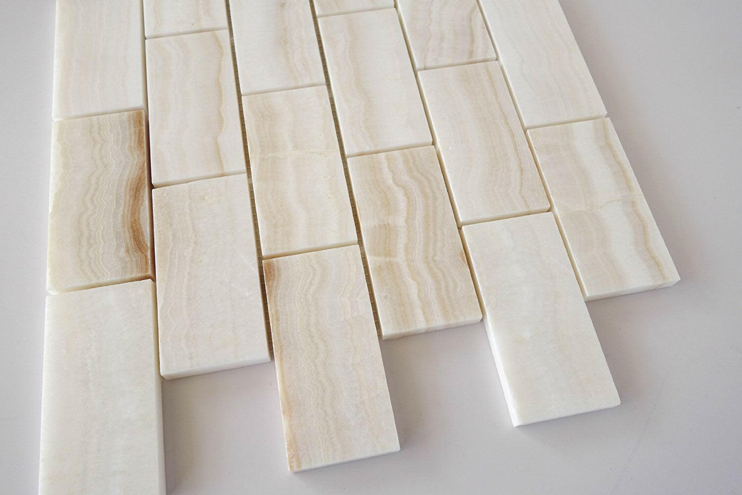 2 X 4 Premium White Onyx VEIN-CUT Polished Brick Mosaic Tile-Onyx Mosaic-American Tile Depot