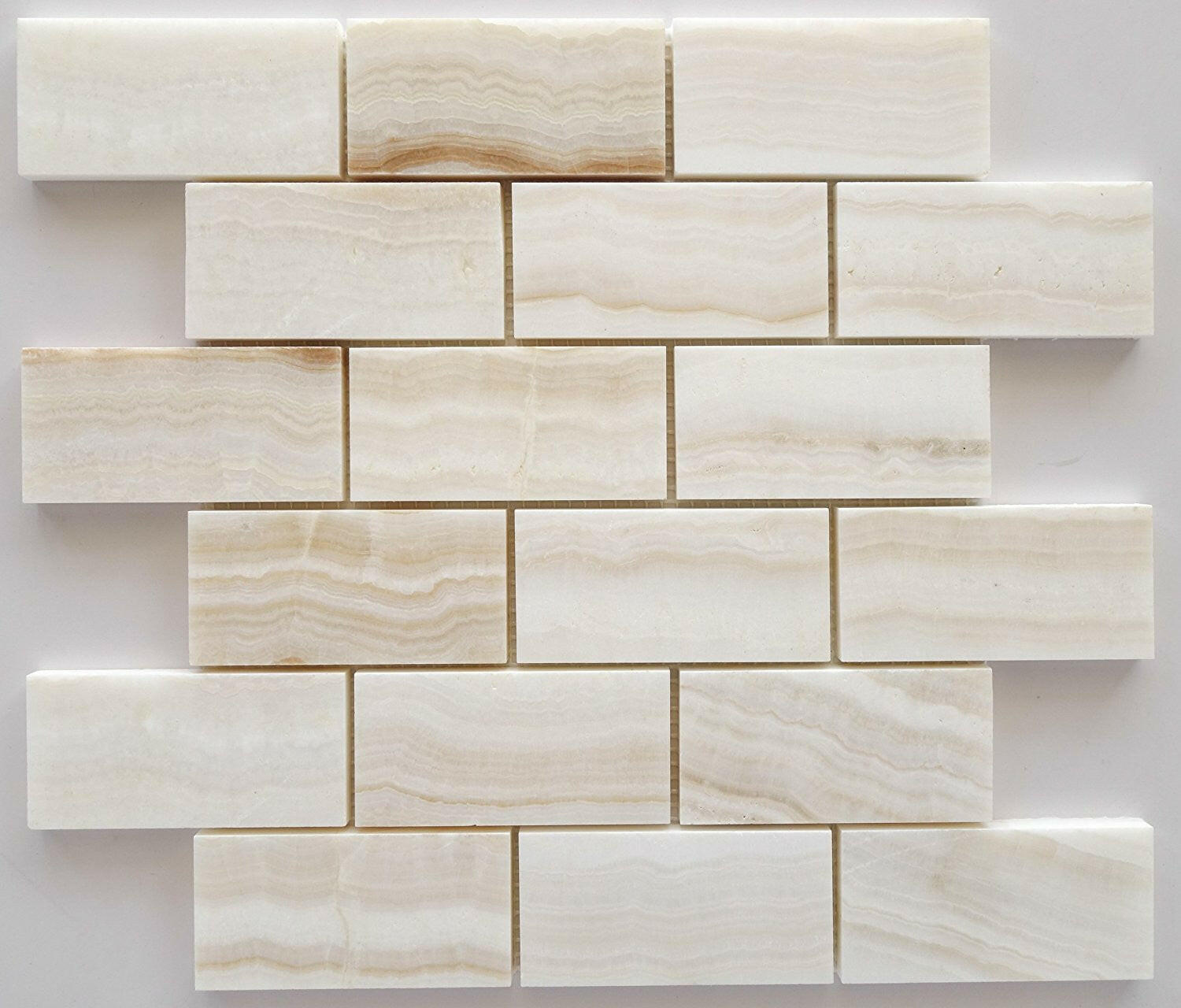 2 X 4 Premium White Onyx VEIN-CUT Polished Brick Mosaic Tile-Onyx Mosaic-American Tile Depot