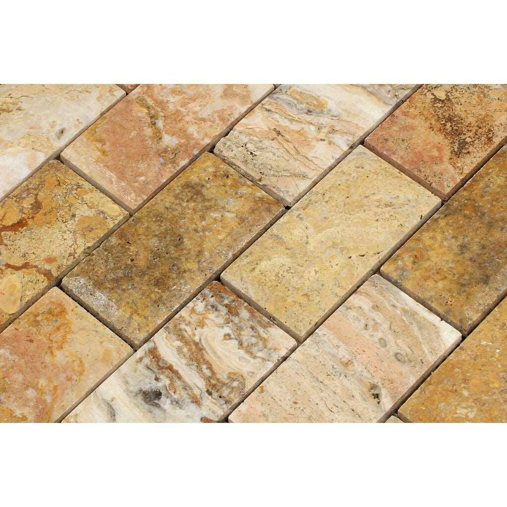 2 X 4 Scabos Travertine Honed & Beveled Brick Mosaic-Travertine Mosaic-American Tile Depot