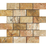 2 X 4 Scabos Travertine Honed & Beveled Brick Mosaic-Travertine Mosaic-American Tile Depot