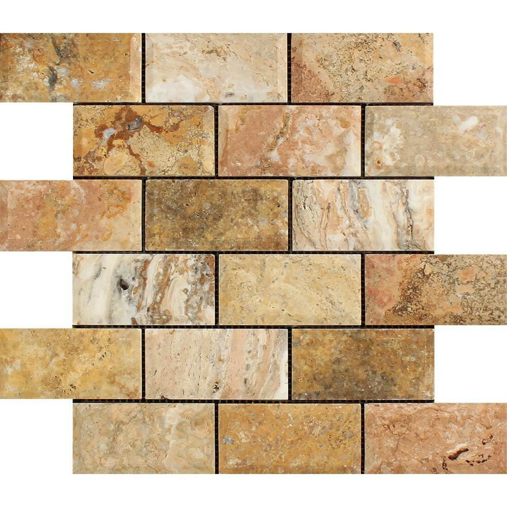 2 X 4 Scabos Travertine Honed & Beveled Brick Mosaic-Travertine Mosaic-American Tile Depot