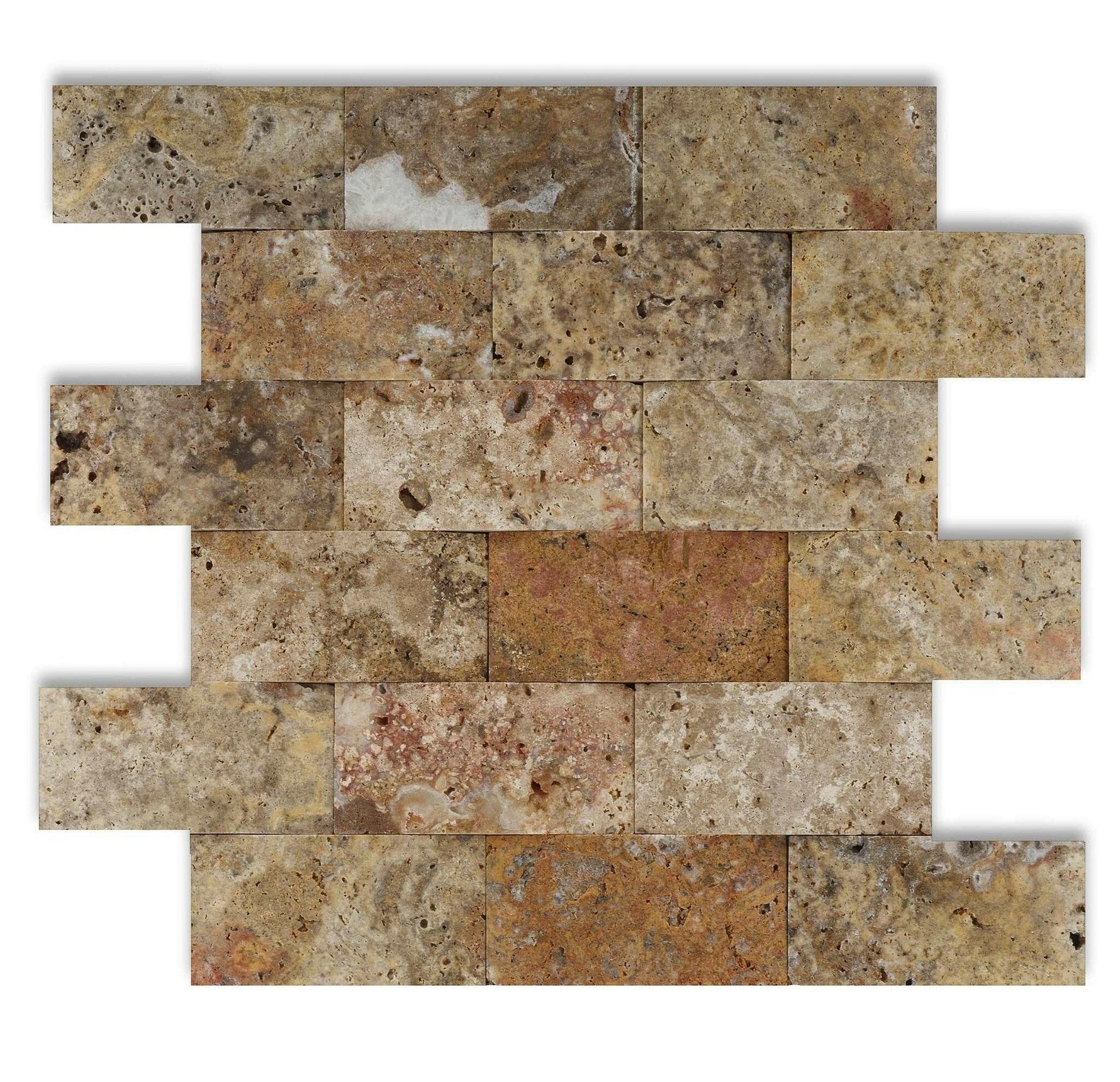 2 X 4 Scabos Travertine Honed CNC Arched 3-D Brick Mosaic Tile-Travertine Mosaic-American Tile Depot