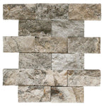 2 X 4 Silver Travertine Split-Faced Brick Mosaic Tile-Travertine Mosaic-American Tile Depot