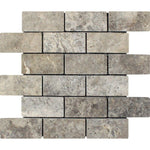 2 X 4 Silver Travertine Tumbled Mosaic Tile-Travertine Mosaic-American Tile Depot