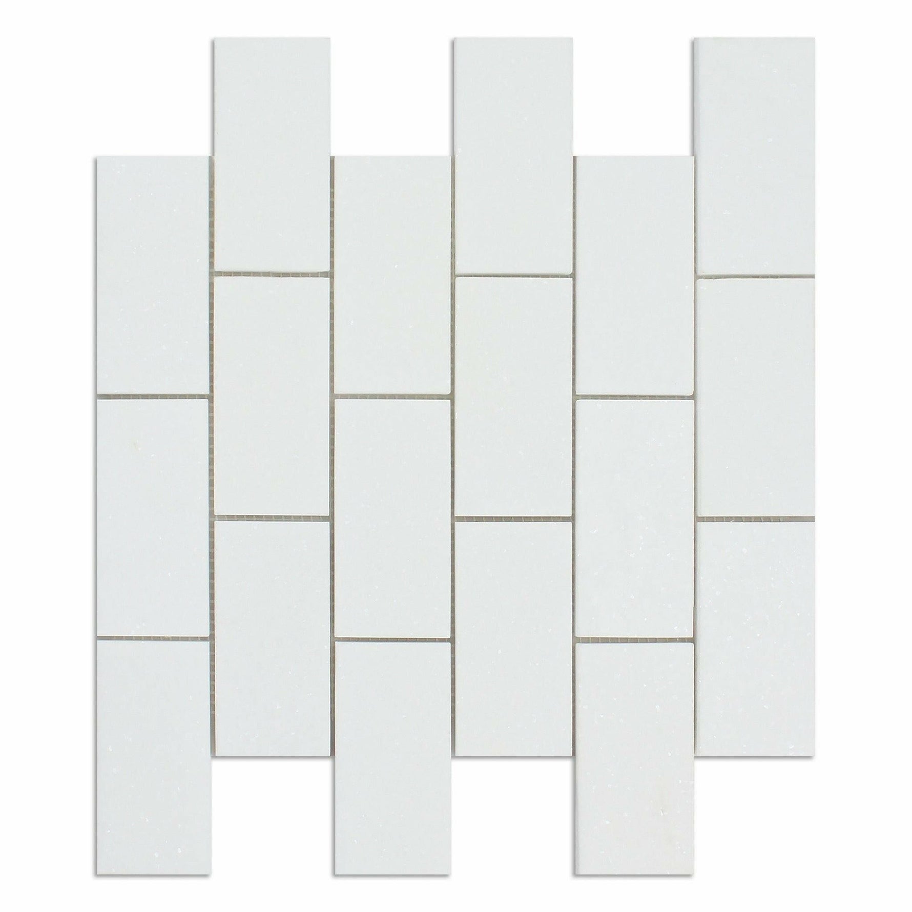 2 X 4 Thassos White Marble Honed Brick Mosaic Tile-Marble Mosaic-American Tile Depot