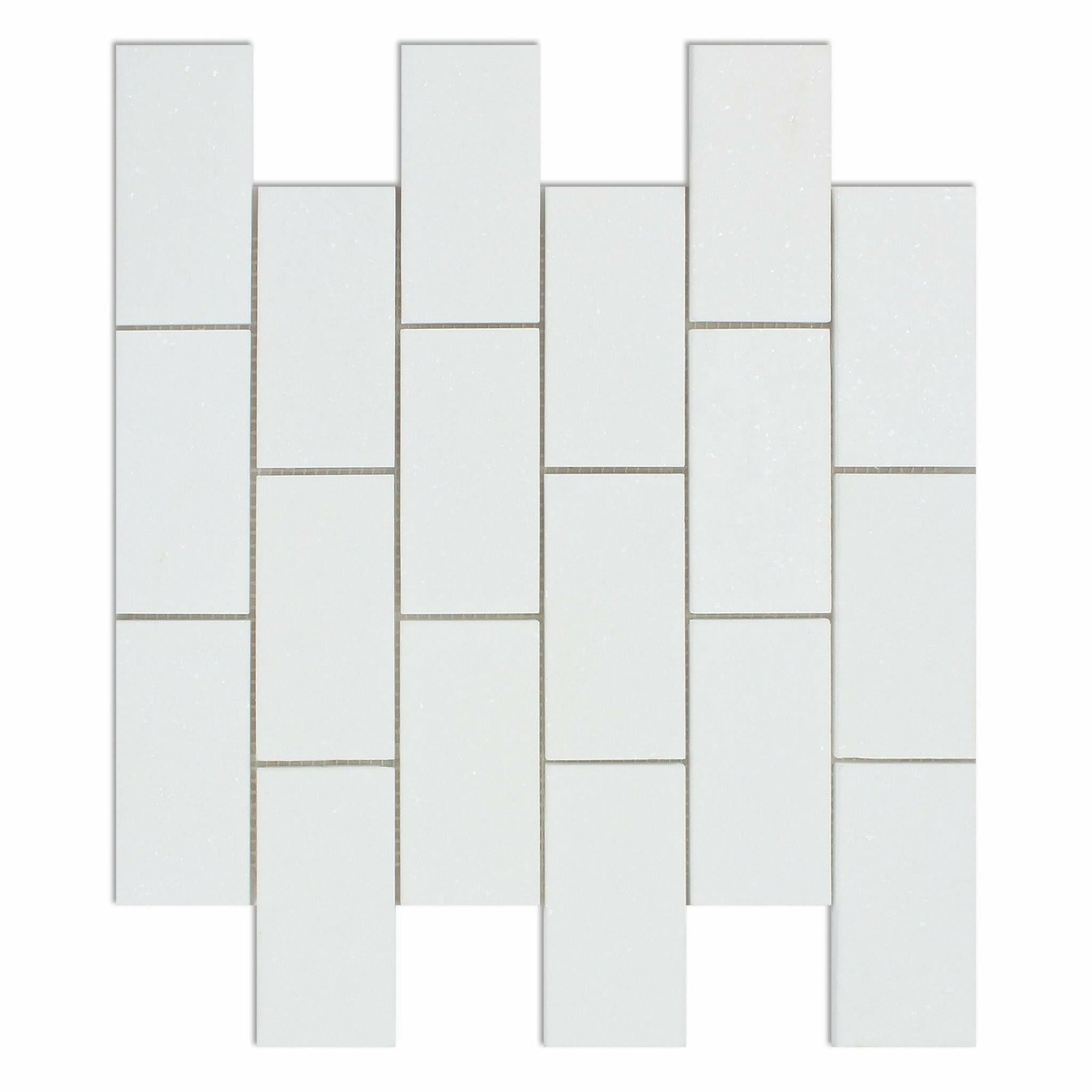 2 X 4 Thassos White Marble Honed Brick Mosaic Tile-Marble Mosaic-American Tile Depot