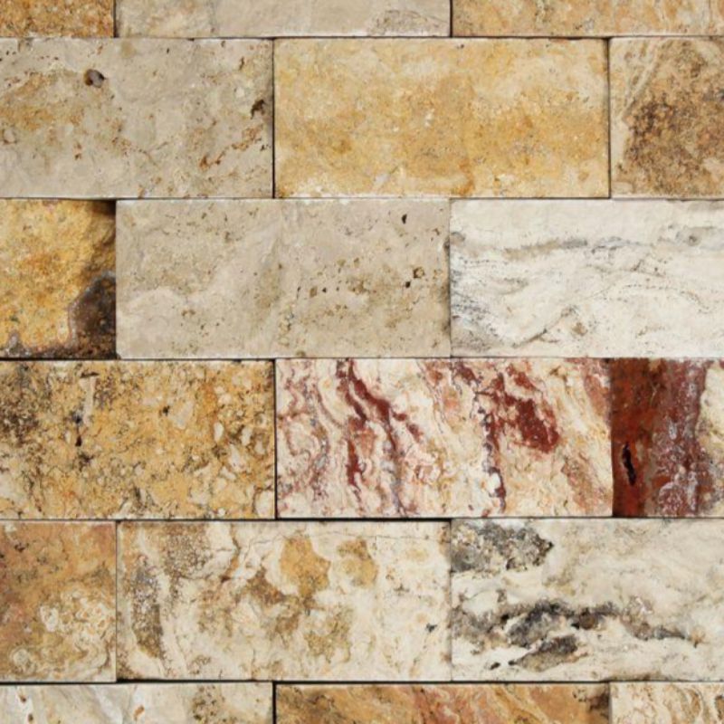 2 X 4 Valencia Travertine Split-Faced Brick Mosaic Tile-Travertine Mosaic-American Tile Depot