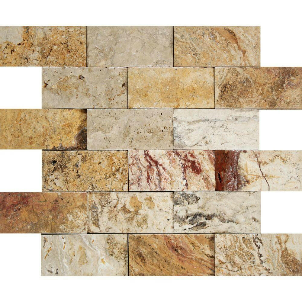 2 X 4 Valencia Travertine Split-Faced Brick Mosaic Tile-Travertine Mosaic-American Tile Depot