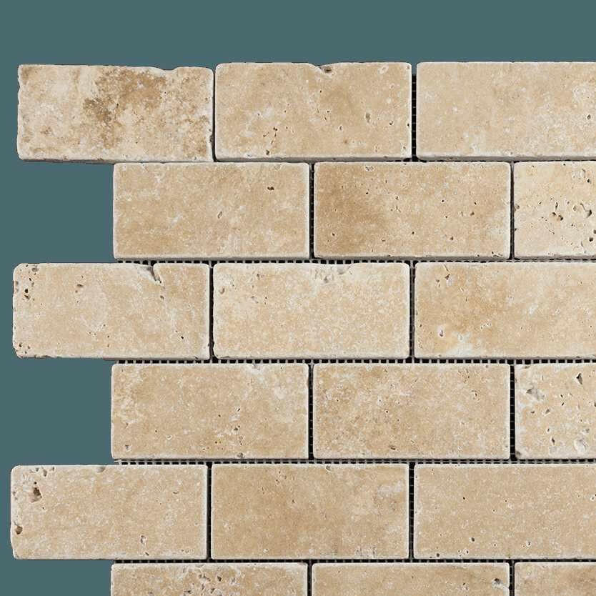 2 X 4 Walnut Travertine Tumbled Brick Mosaic Tile-Travertine Mosaic-American Tile Depot