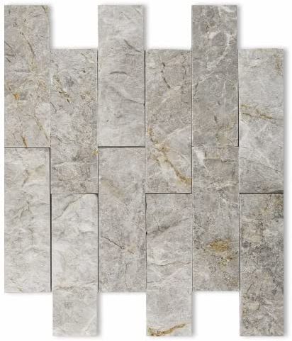 2 X 6 Tundra Gray (Atlantic Gray) Marble Split-Faced Mosaic Tile-Marble Mosaic-American Tile Depot