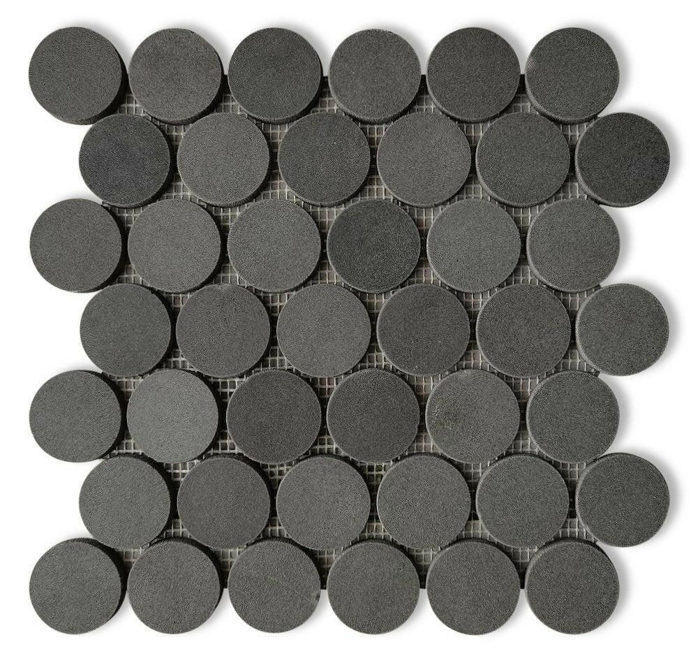 2 x 2 Curvus Basalt Large Honed Circular Marble Mosaic Tile-Marble Mosaic-American Tile Depot