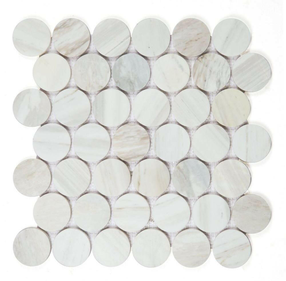 2 x 2 Curvus Eura Large Honed Circular Marble Mosaic Tile-Marble Mosaic-American Tile Depot