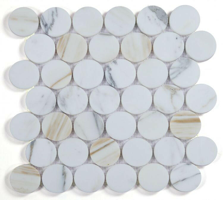 2 x 2 Curvus Large Calacatta Honed Circular Marble Mosaic Tile-Marble Mosaic-American Tile Depot