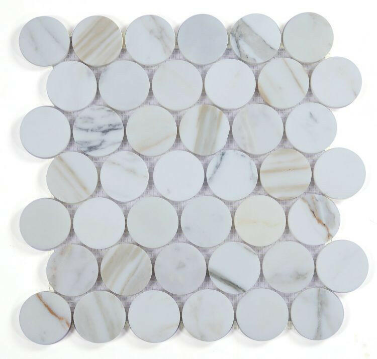 2 x 2 Curvus Large Calacatta Polished Circular Marble Mosaic Tile-Marble Mosaic-American Tile Depot