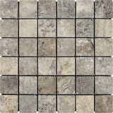 2 X 2 Silver Travertine Tumbled Mosaic Tile