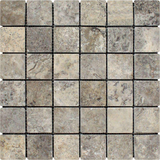 2 X 2 Silver Travertine Tumbled Mosaic Tile