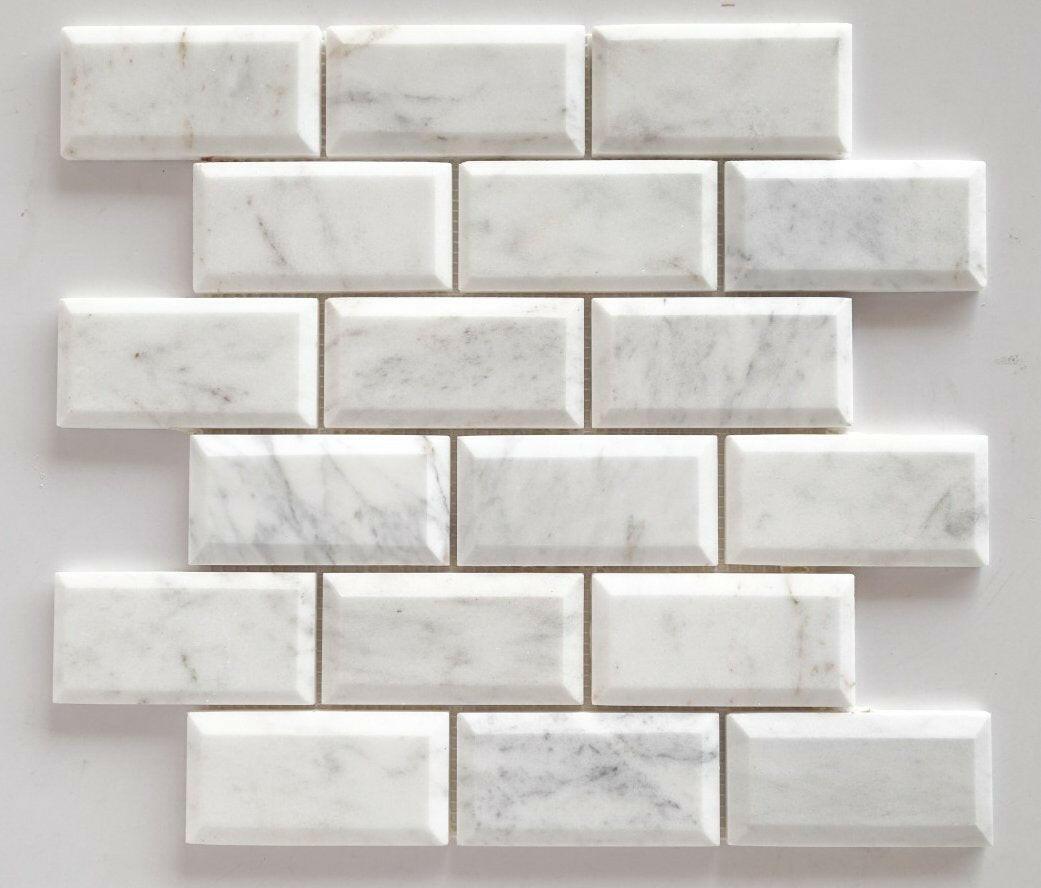 2 x 4 Bianco Venatino (Bianco Mare) Marble Honed & Beveled Brick Mosaic Tile-Marble Mosaic-American Tile Depot