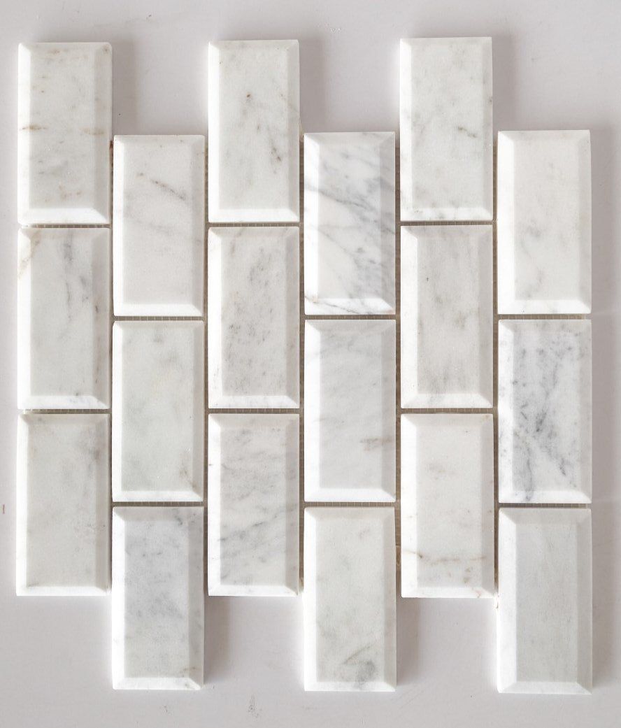 2 x 4 Bianco Venatino (Bianco Mare) Marble Polished & Beveled Brick Mosaic Tile-Marble Mosaic-American Tile Depot