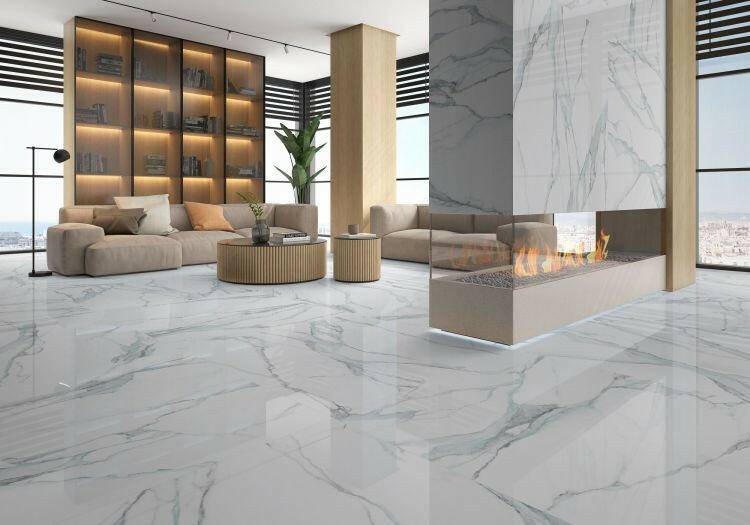 24 X 48 Calacatta Fantasy Acqua Polished Marble Look Porcelain Tile-PORCELAIN-Large Format-American Tile Depot