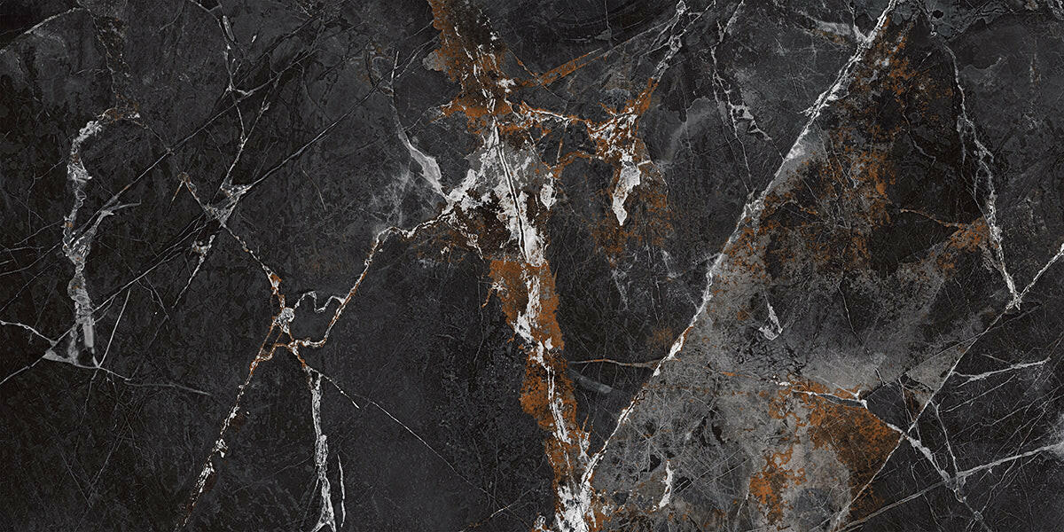 24 X 48 Marmo Metallo Black Polished Marble Look Porcelain Tile-Porcelain Tile Large Formate-American Tile Depot