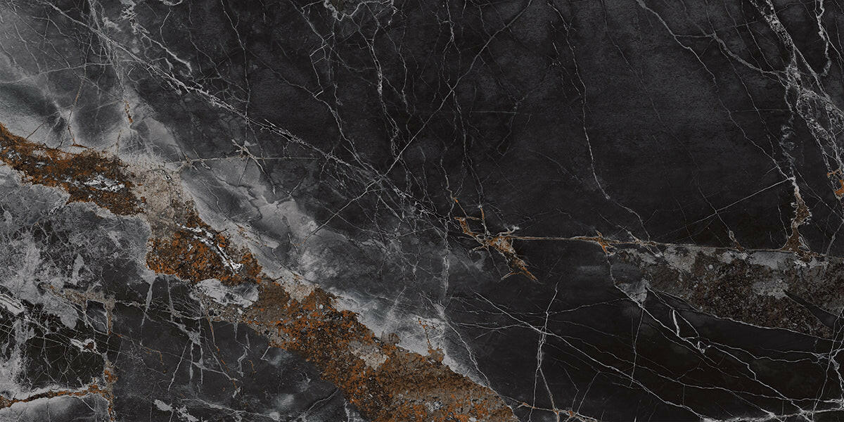 24 X 48 Marmo Metallo Black Polished Marble Look Porcelain Tile-Porcelain Tile Large Formate-American Tile Depot