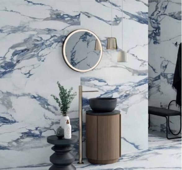 24 X 48 Patagonia Blue Satin Polished Marble Look Porcelain Tile-Porcelain Tile Large Formate-American Tile Depot