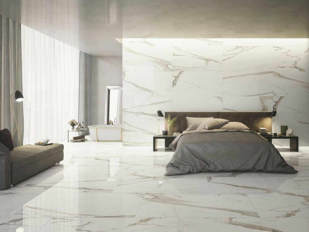 24 X 48 Prestigio Calacatta Lucido Polished Marble Look Porcelain Tile-PORCELAIN-Large Format-American Tile Depot