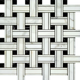 Calacatta Gold Marble Polished Triple Weave Mosaic Tile w / Black Dots