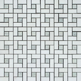 Thassos White Marble Honed Pinwheel Mosaic Tile w/ Ming-Green Dots