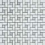 Thassos White Marble Polished Pinwheel Mosaic Tile w/ Ming-Green Dots