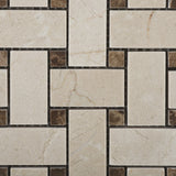 Crema Marfil Marble Honed Basketweave Mosaic Tile w/ Emperador Dark Dots