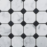 Carrara White Marble Polished Octagon Mosaic Tile w/ Black Dots