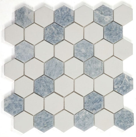 2" Beehive Crystal Ocean Polished Hexagon Marble Mosaic Tile
