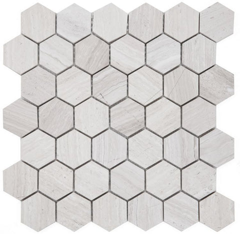 2" Beehive Grey Honed Hexagon Marble Mosaic Tile