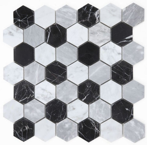 2" Beehive Moonlight Polished Hexagon Marble Mosaic Tile